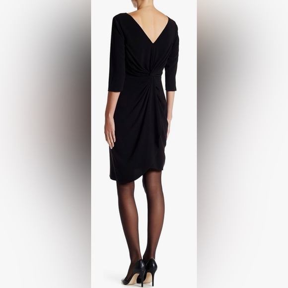 Halston Heritage 3/4 Sleeve Bateaux Neck Asymmetric Sheath Dress w Twist Back - Picture 6 of 8